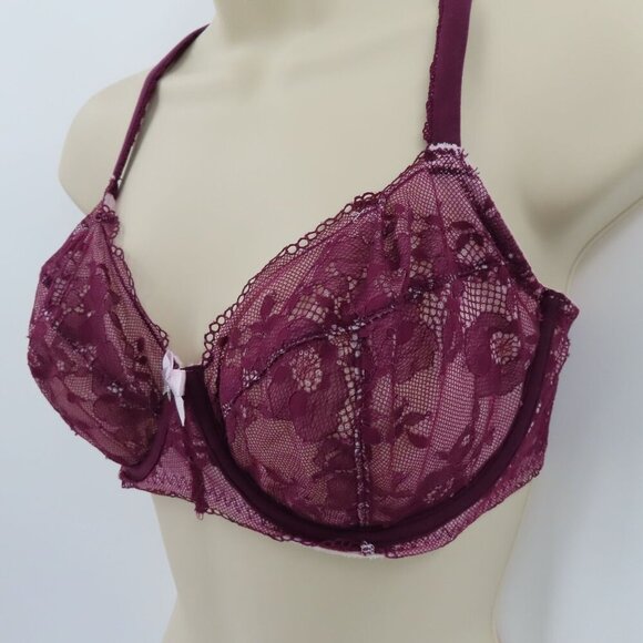 Victorias Secret 32DDD Body By Victoria Unlined Demi Underwire Purple Lace Bra - Picture 4 of 15